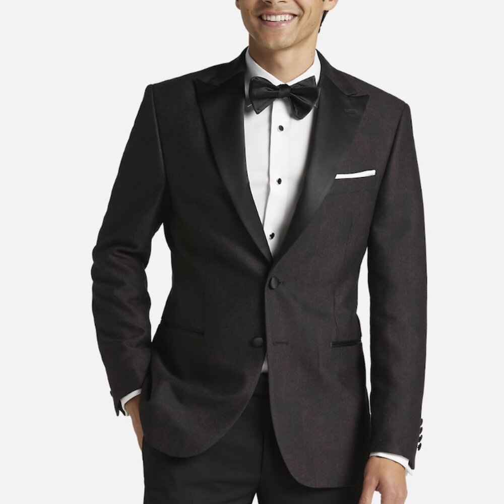 After Hours Slim Fit Peak Lapel Dinner Jacket - Brown/Burgundy Jacquard